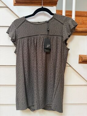 Adrianna Papell Eyelet Flutter Sleeve Top in Fatuige